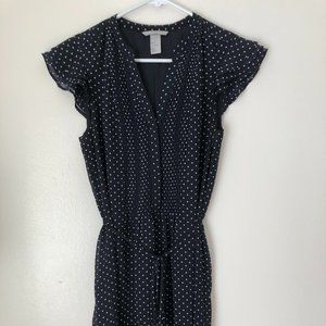 Navy and white polka dot dress